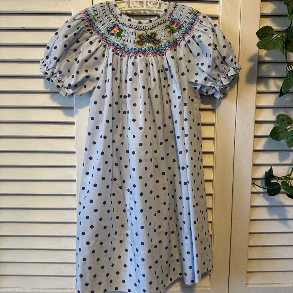 Rosalina Polka Dot Smocked Kids Dress